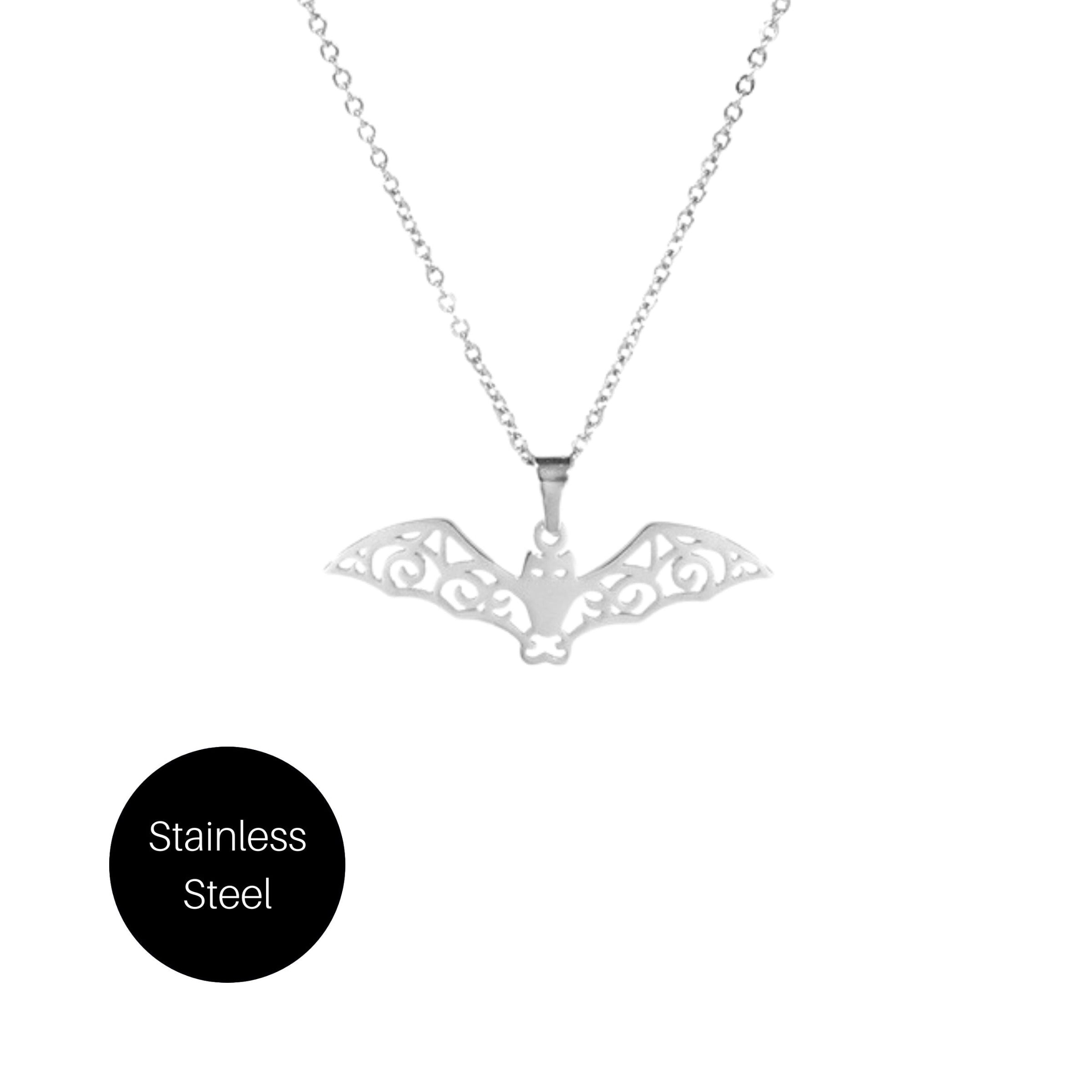 Filigree Bat Necklace in Stainless Steel Besom Boutique